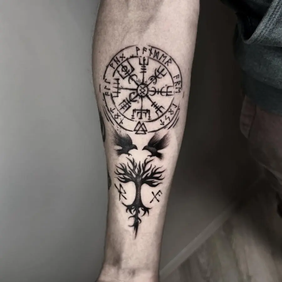 Intricate Vegvisir with Tree Motif Tattoo