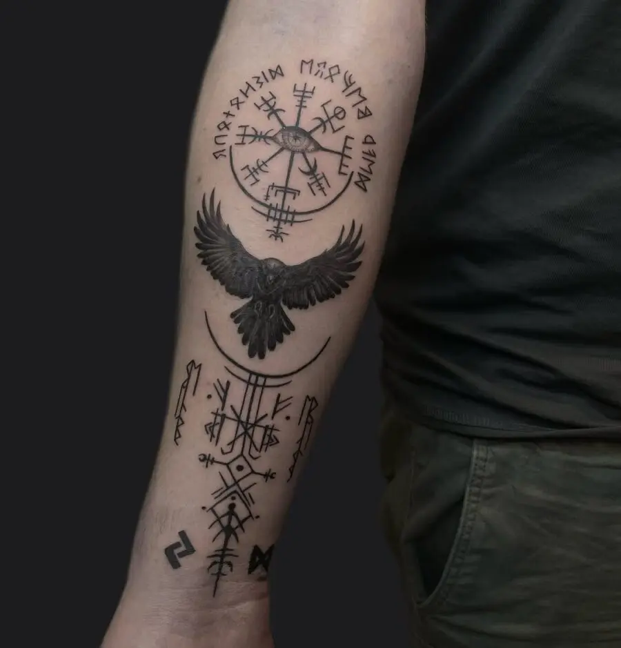Intricate Vegvisir Tattoo with Viking Imagery