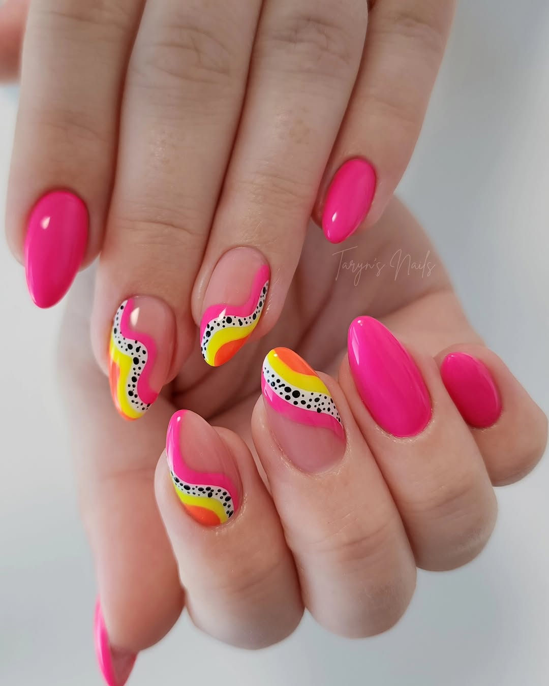 Stunning Hot Pink Nail Art with Vibrant Accents
