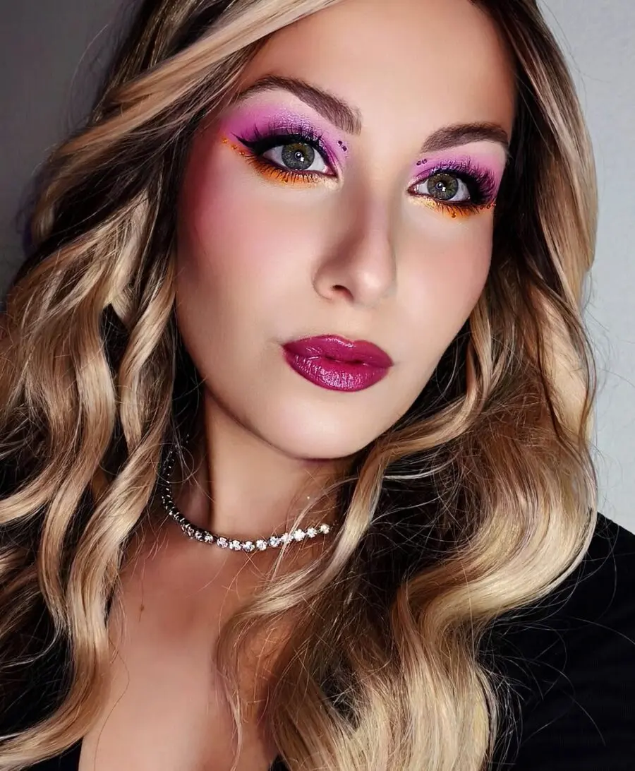 Vibrant Pink Eyeshadow with Bold Lips