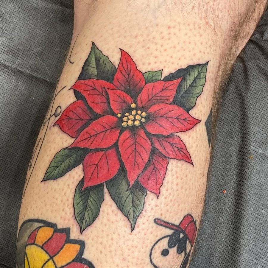 Stunning Poinsettia Tattoo on Skin