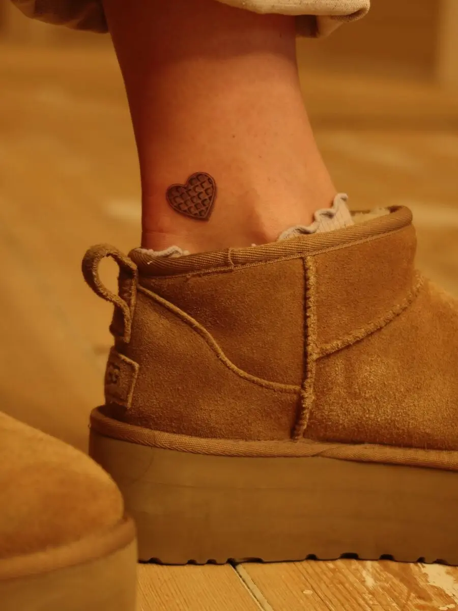Charming ankle waffle heart tattoo design