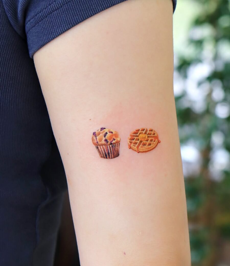 Deliciously fun waffle and muffin tattoo design