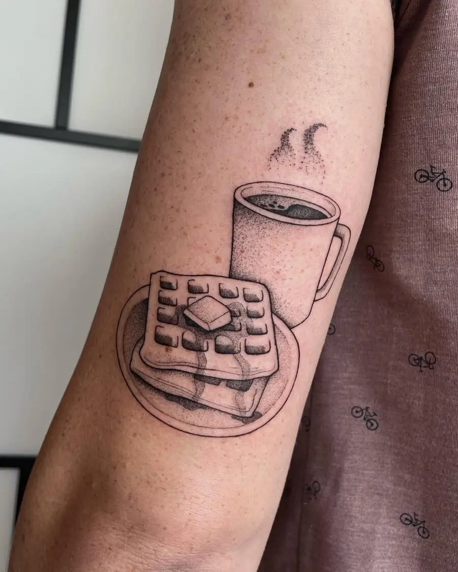 Charming Waffle and Coffee Tattoo Design