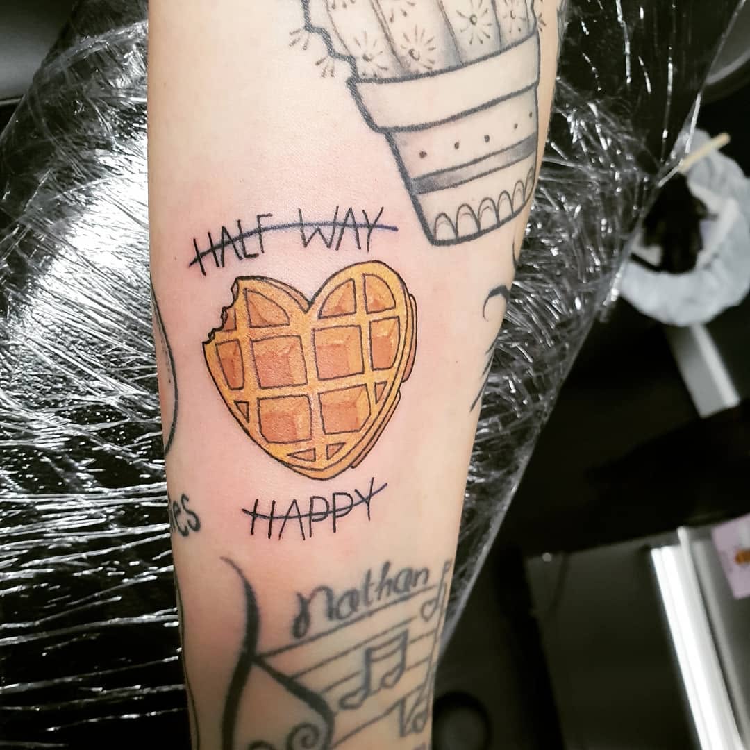 Quirky Waffle Tattoo with Heart Design
