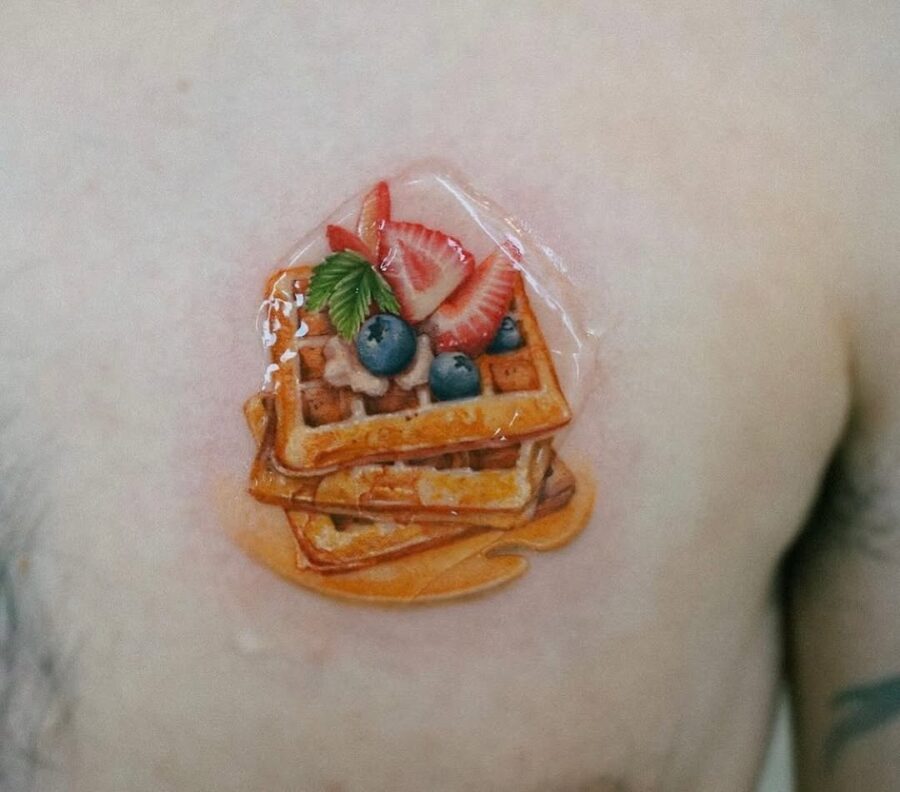 Deliciously designed waffle tattoo with toppings