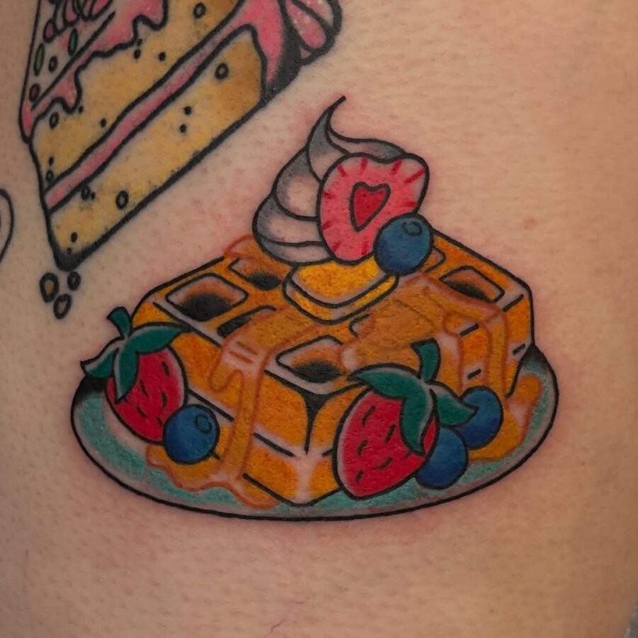 Deliciously vibrant waffle tattoo design