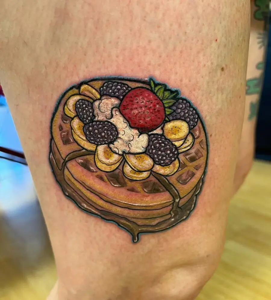 Deliciously detailed waffle tattoo design