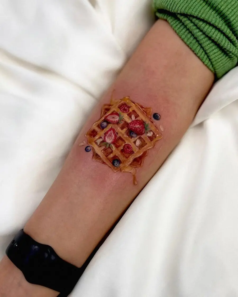 Deliciously detailed waffle tattoo design