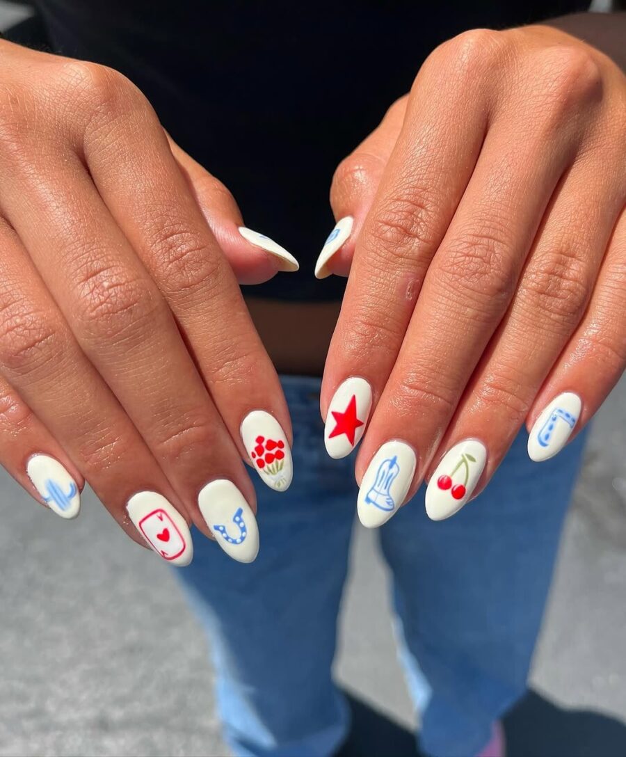 Charming Western Nail Art with Vibrant Colors