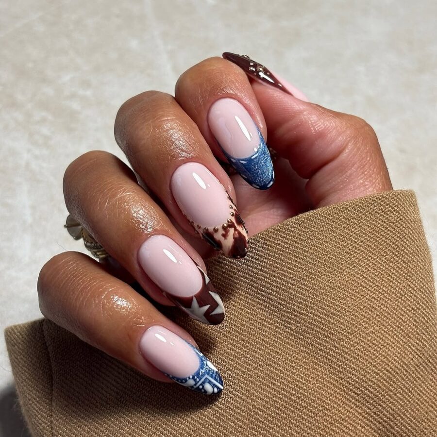 Stylish western-inspired nails with unique designs