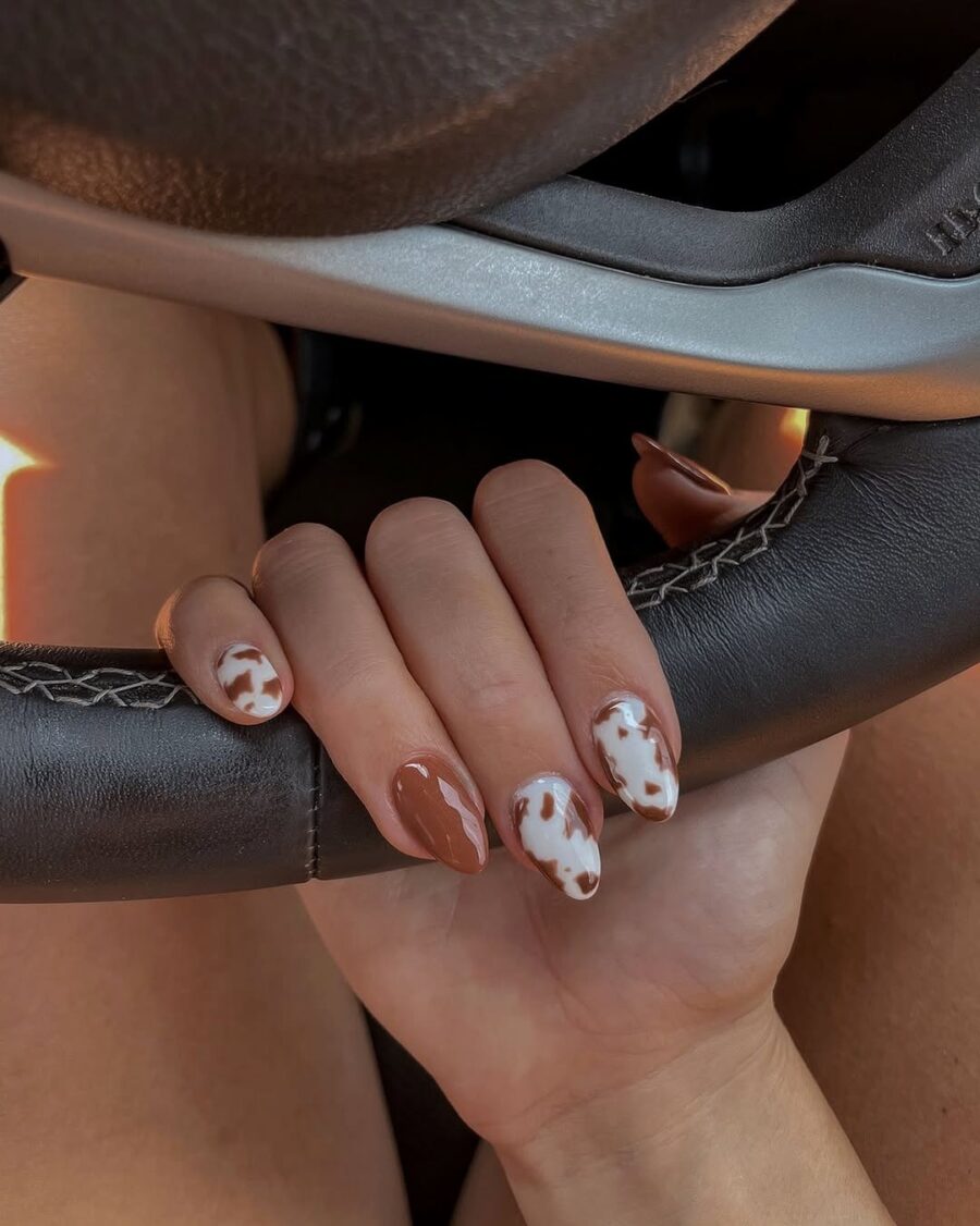 Chic Western Nails with Cow Print Design