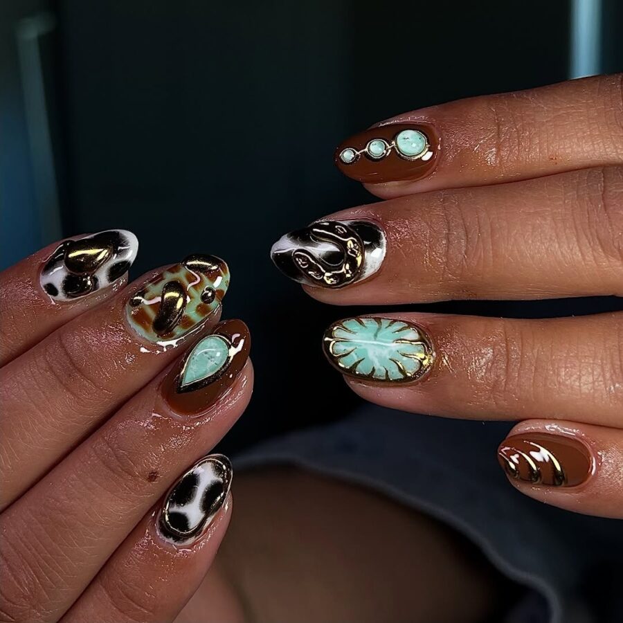 Chic Western-Inspired Nail Art Design