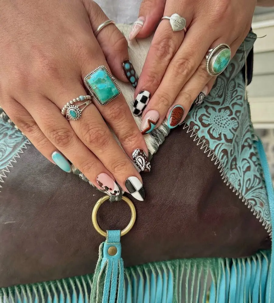 Chic western nails with playful artistic flair