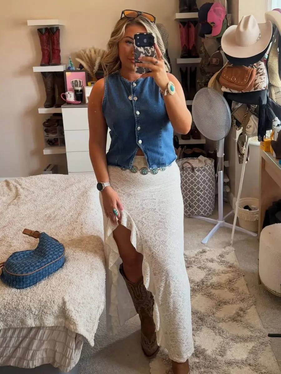 Stylish Western Look with Denim and Lace