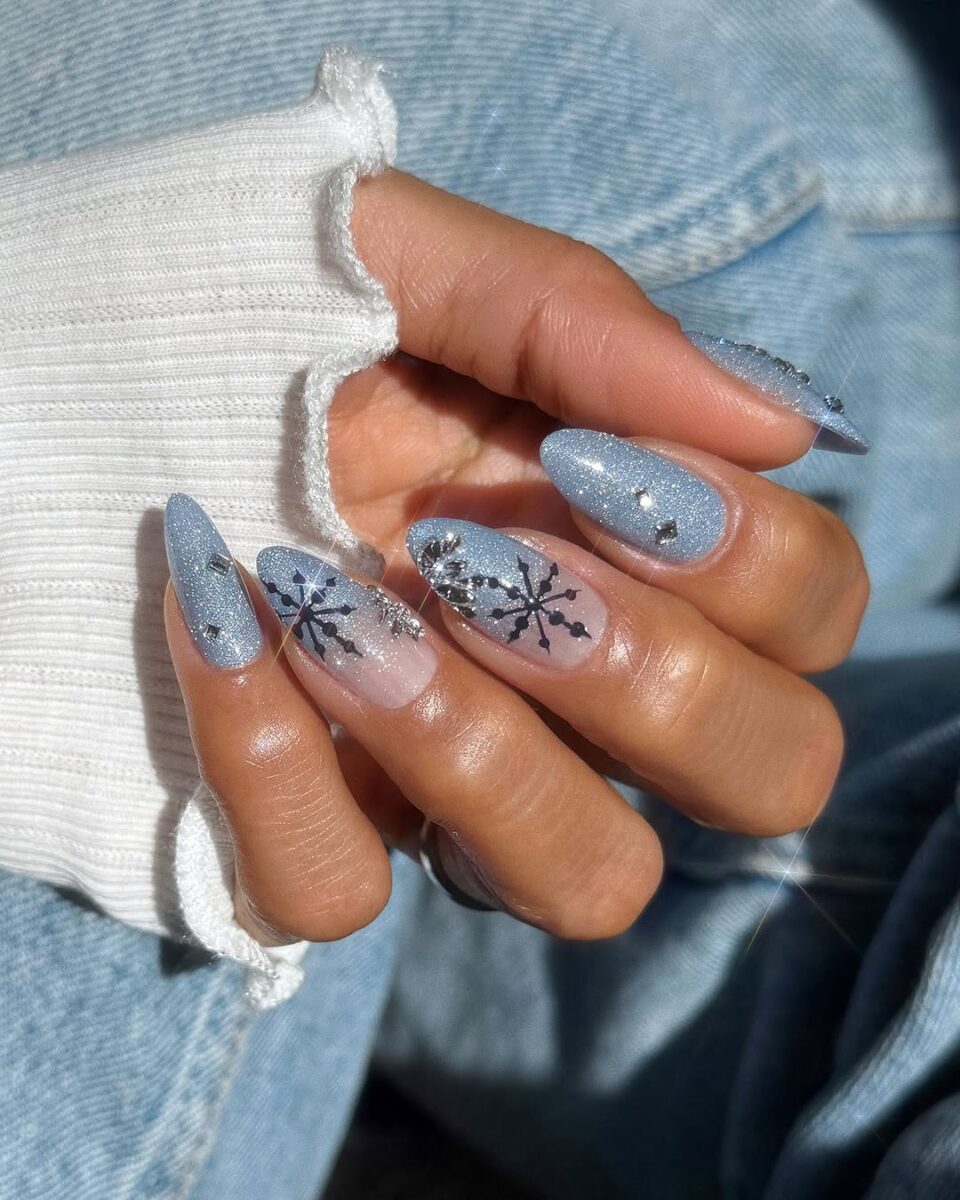 Charming winter-themed snowflake nail art