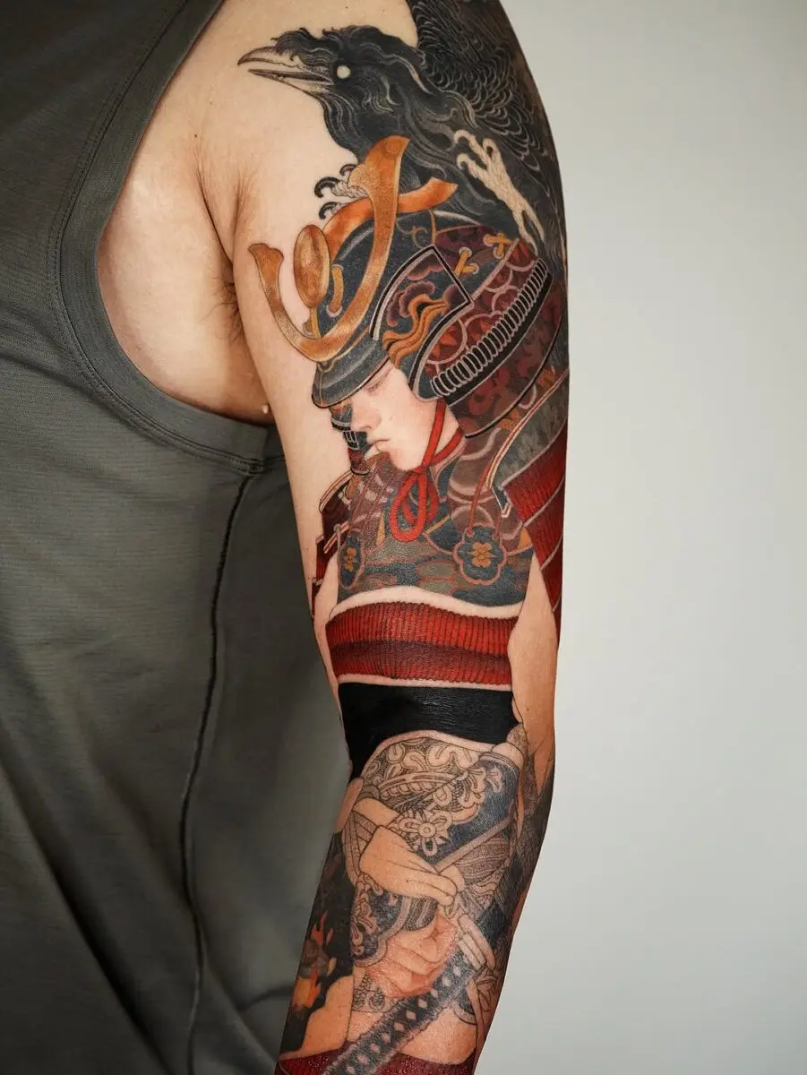 Intricate Samurai Design on Arm Tattoo