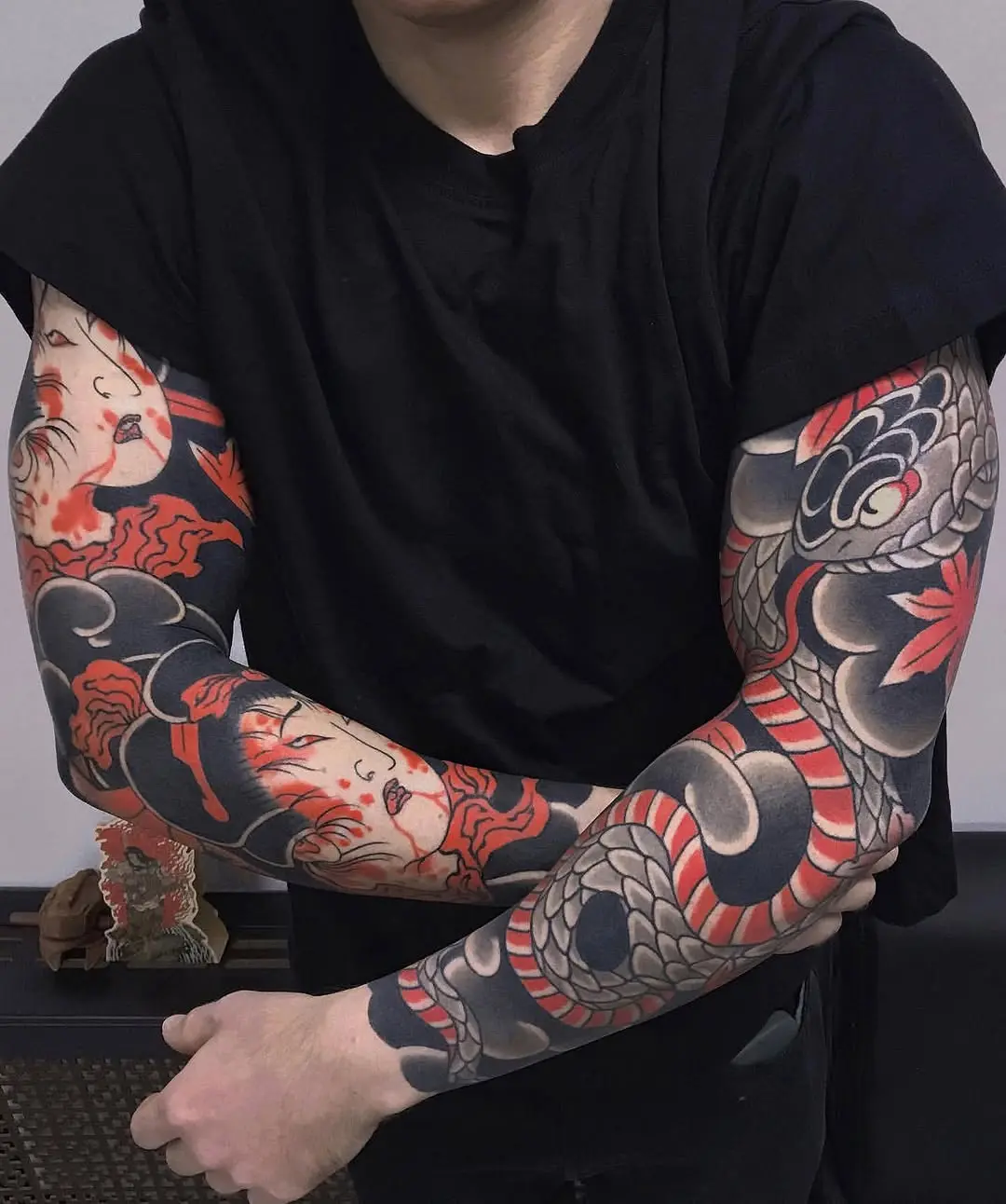 Traditional Yakuza-Inspired Full Sleeve Tattoo Design