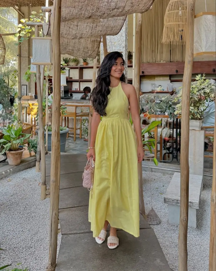 Bright yellow dress for elegant luncheon style