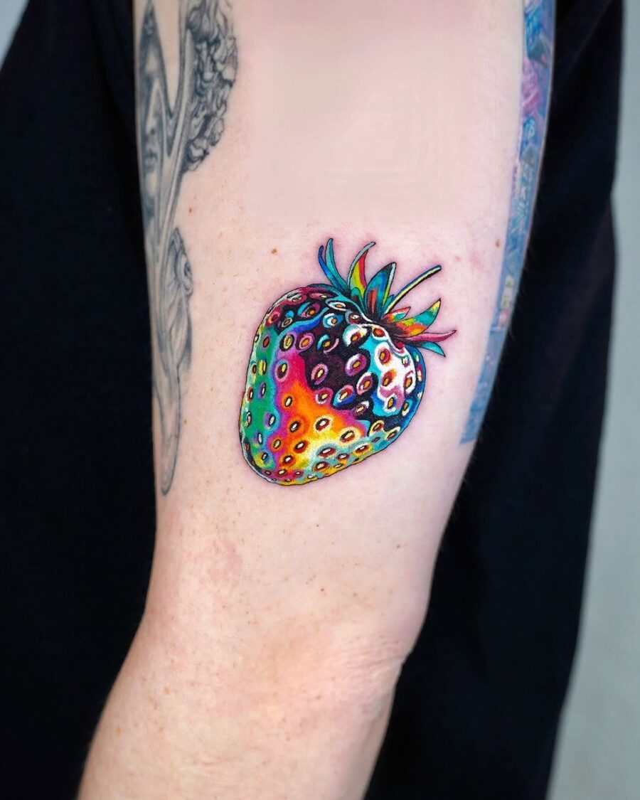 Vibrant Strawberry Tattoo Pops with Color