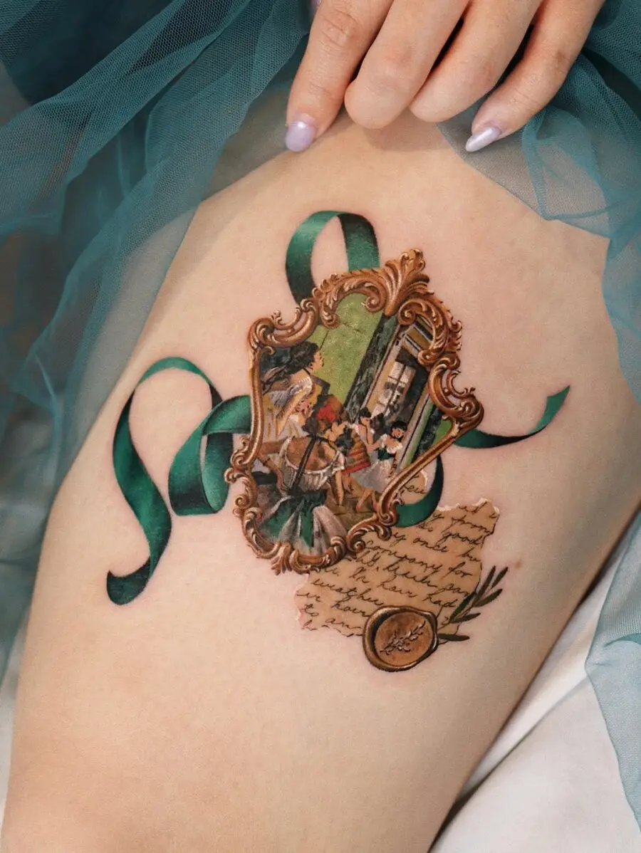 Intricate vintage tattoo with artistic elements