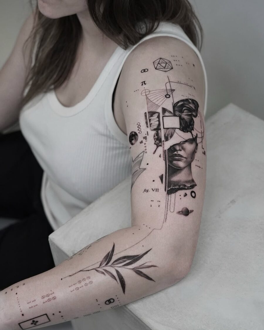 Intricate black and white tattoo art