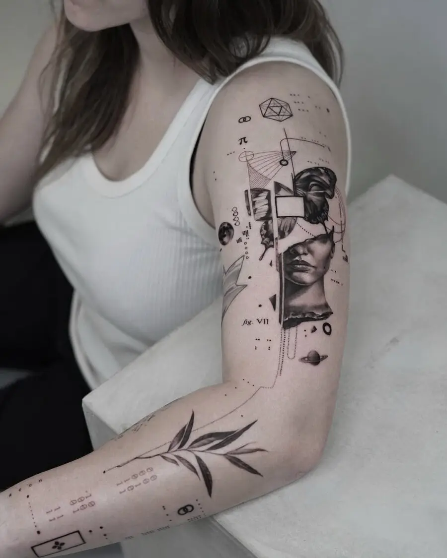 Intricate black and white tattoo art