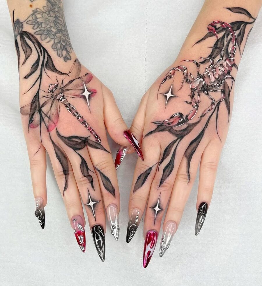 Elegant Gothic Hand Tattoos with Intricate Details