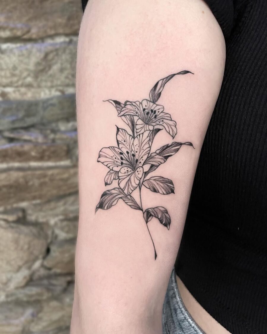 Elegant Amaryllis Tattoo in Black Ink Design