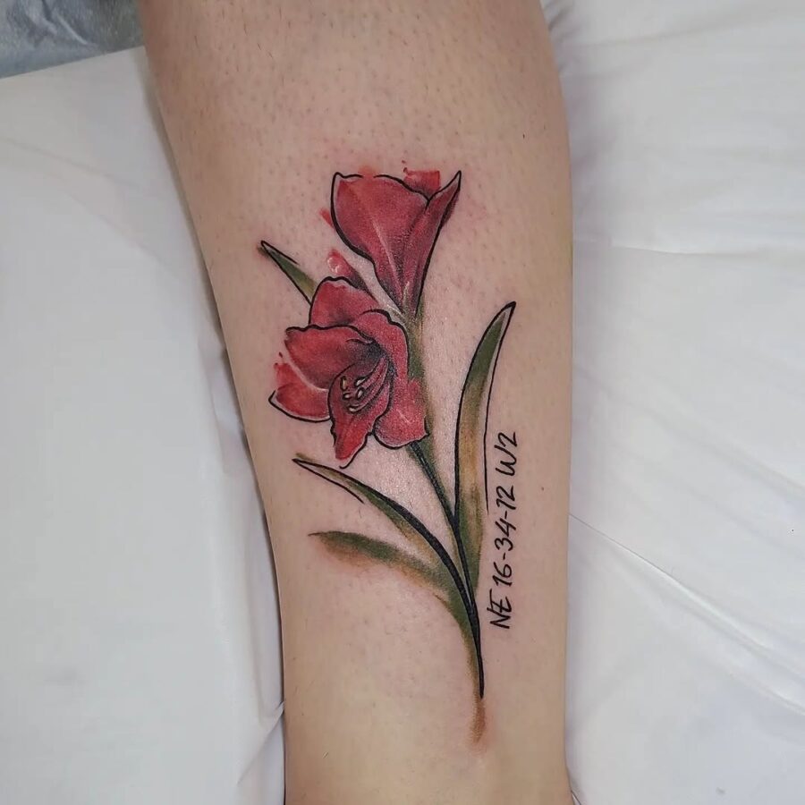 Beautiful amaryllis tattoo with vibrant colors