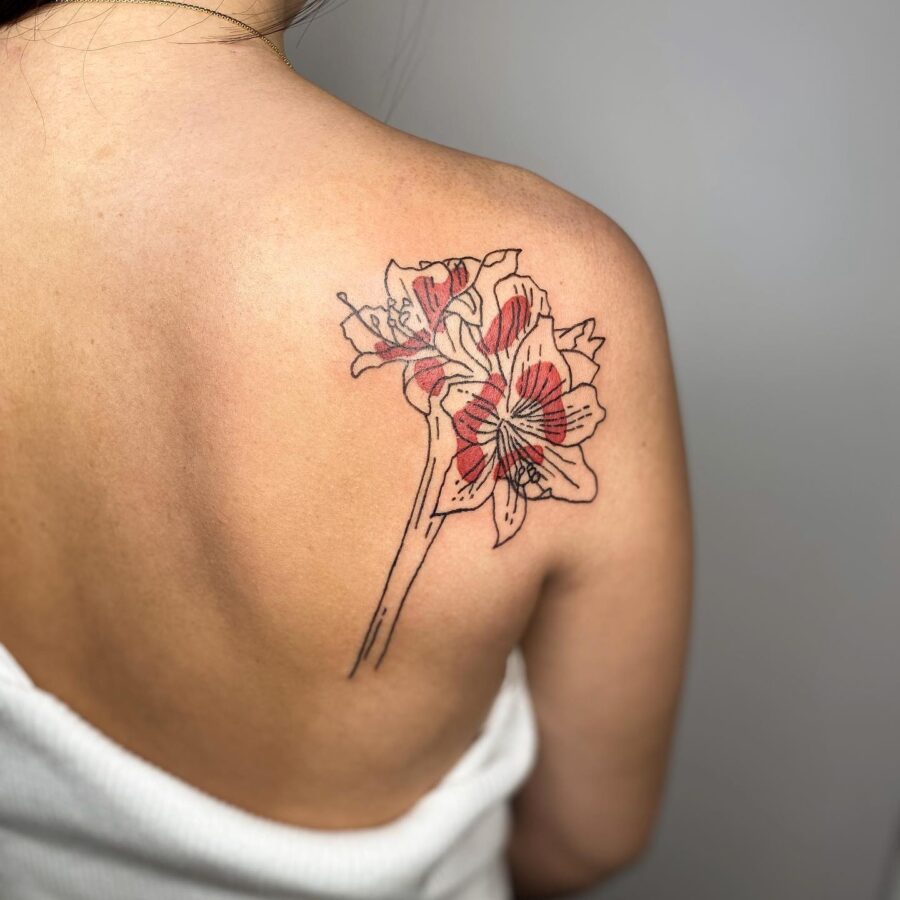 Beautiful Amaryllis Tattoo on the Back