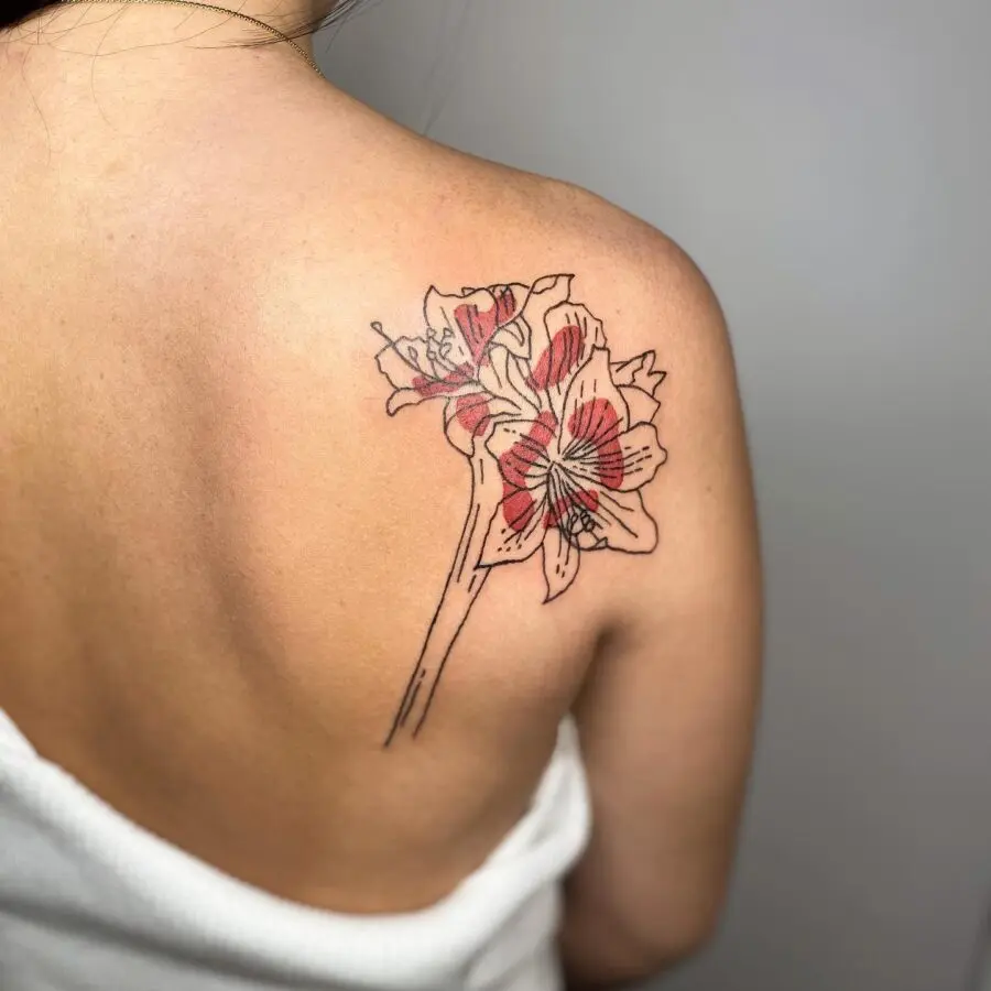 Beautiful Amaryllis Tattoo on the Back
