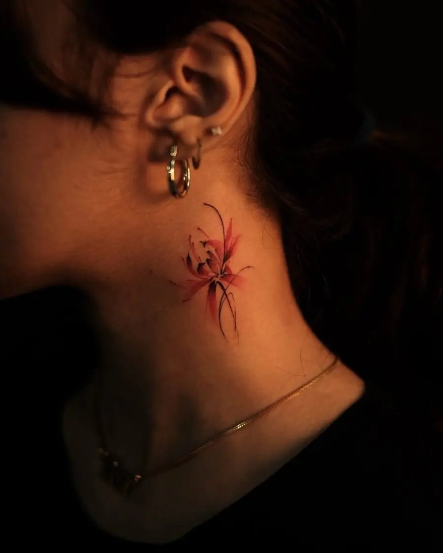 Vibrant Amaryllis Neck Tattoo Design