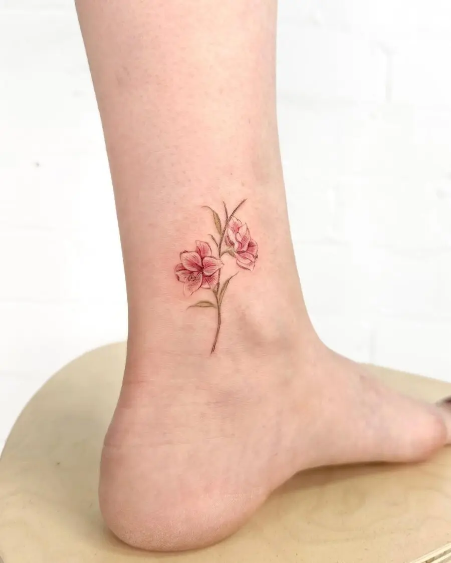 Delicate Amaryllis Tattoo on Ankle
