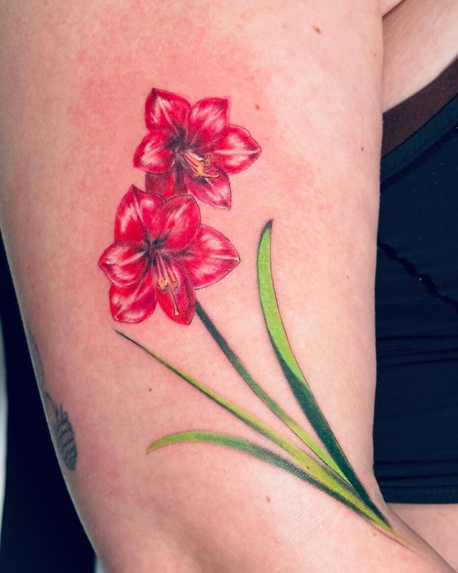 Stunning Amaryllis Tattoo in Vibrant Colors