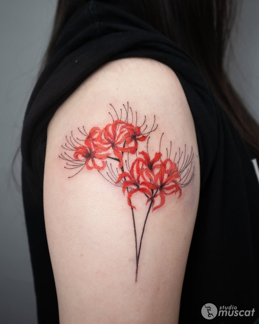 Vibrant Amaryllis Tattoo with Bold Colors