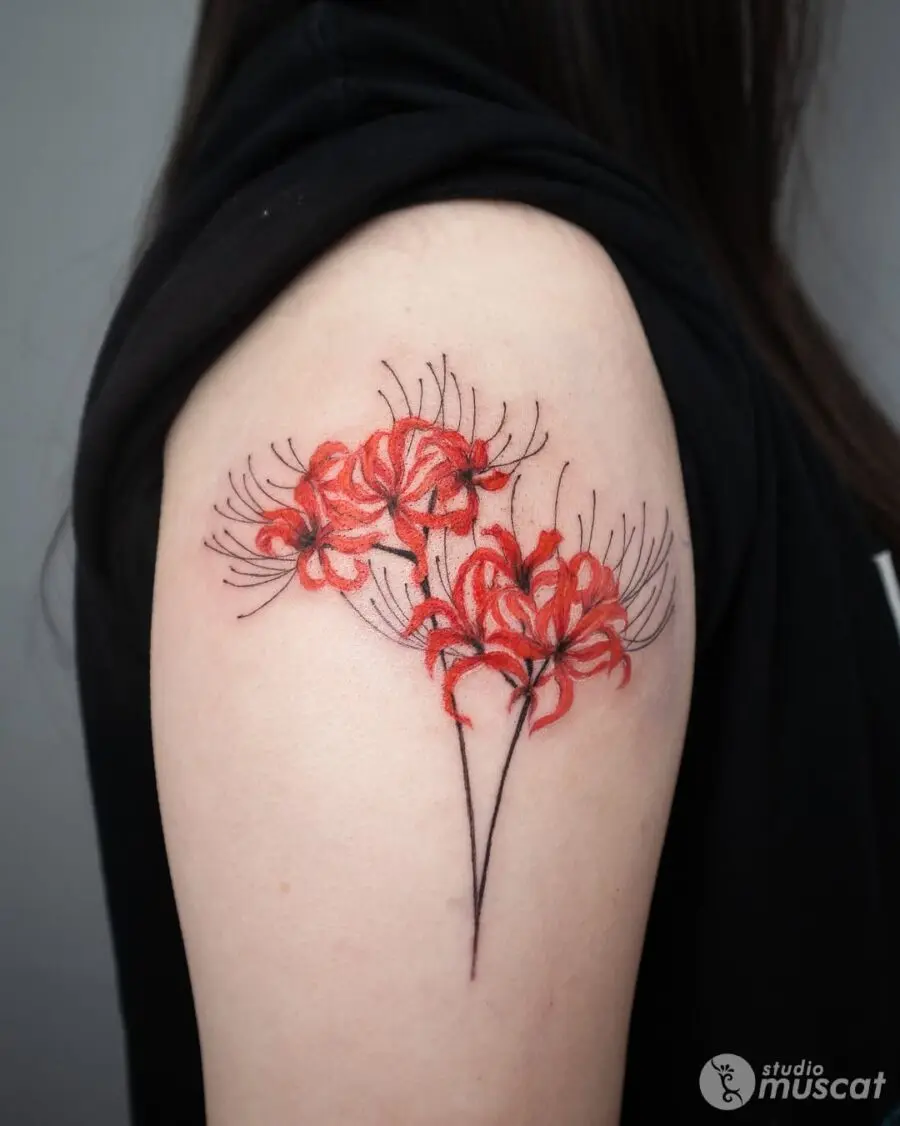 Vibrant Amaryllis Tattoo with Bold Colors