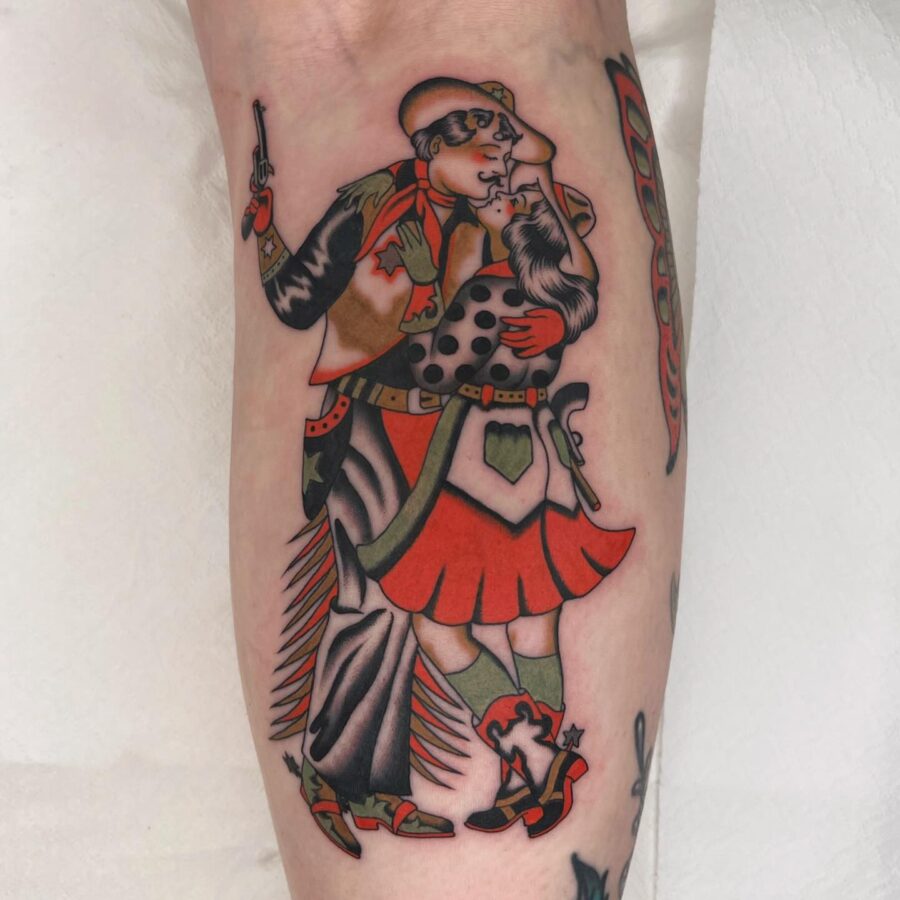 Classic Americana Tattoo of Cowboy and Dancer