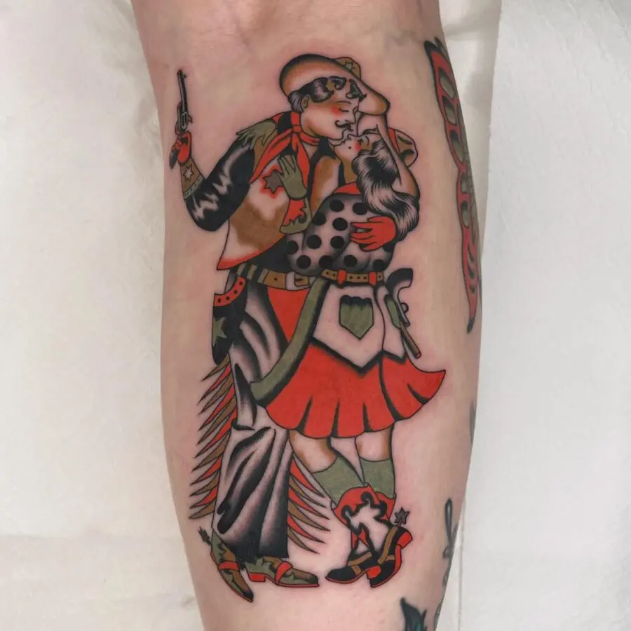 Classic Americana Tattoo of Cowboy and Dancer