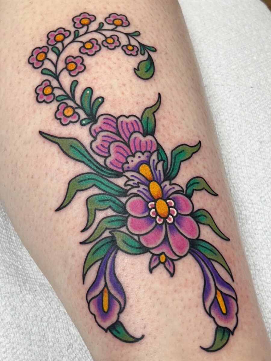 Colorful floral Americana tattoo design