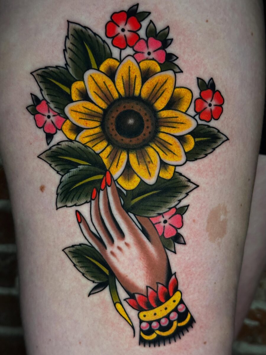 Vibrant Americana Hand with Sunflower and Flowers