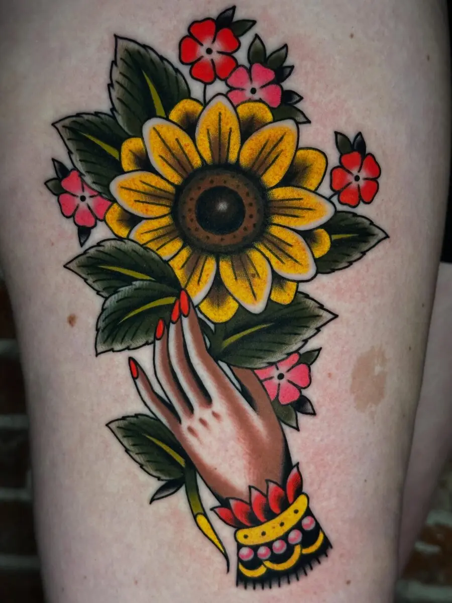 Vibrant Americana Hand with Sunflower and Flowers