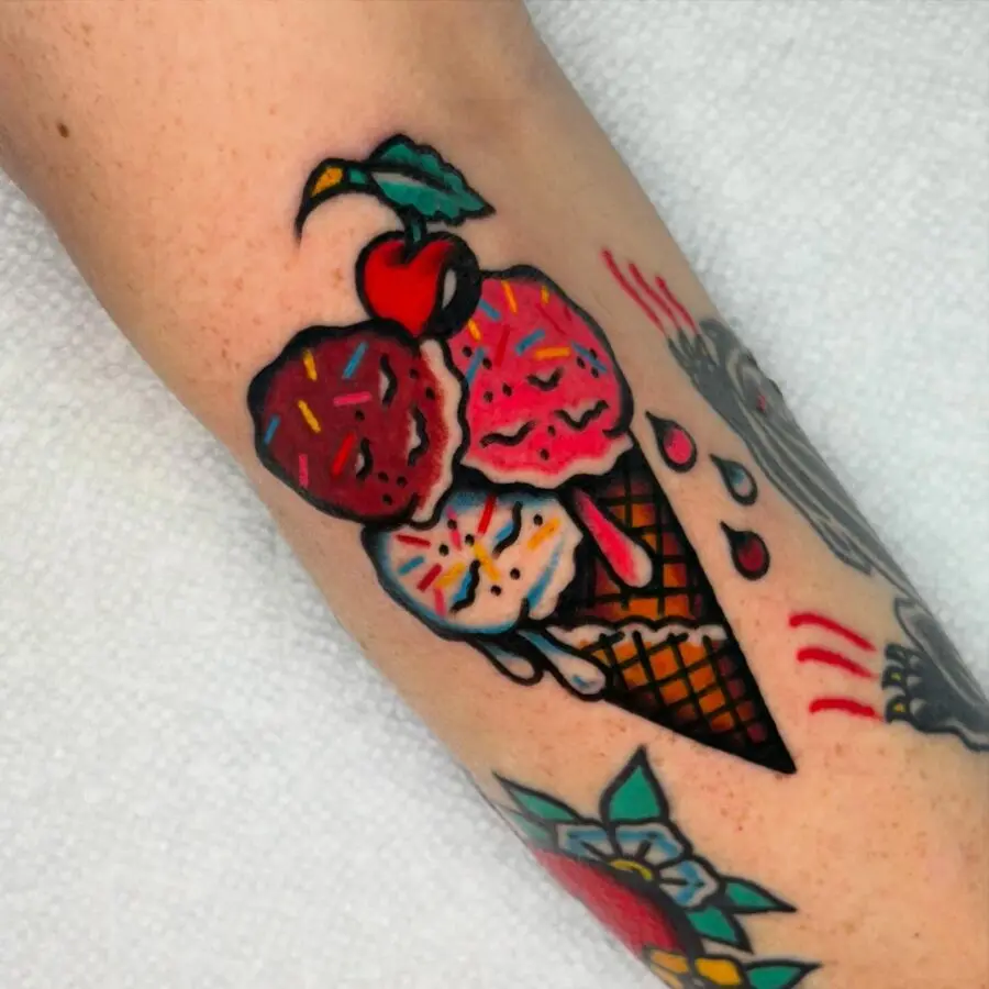Colorful ice cream tattoo showcasing Americana style