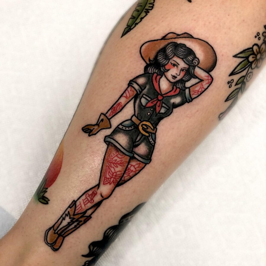 Colorful Americana pinup style tattoo artwork