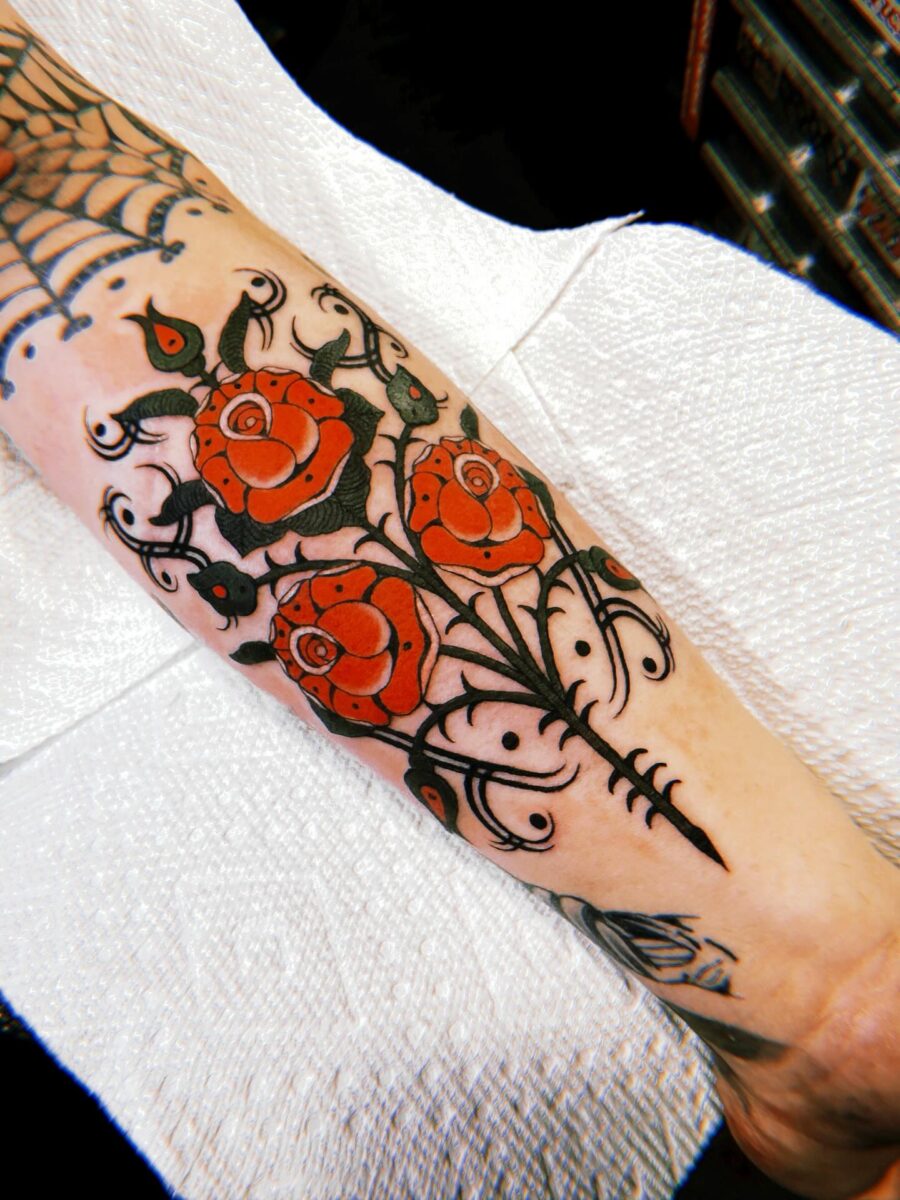 Vibrant Americana roses with intricate designs