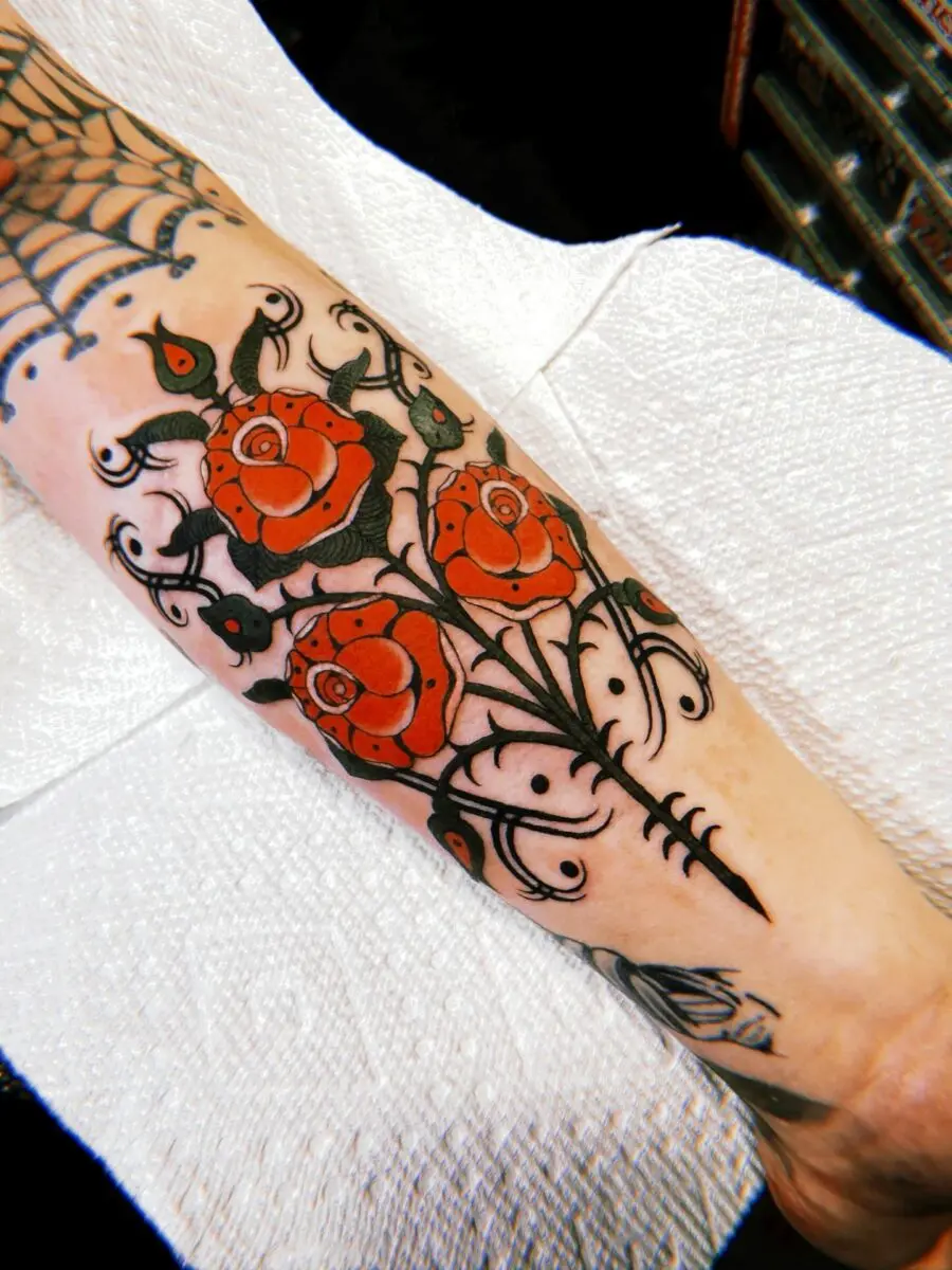 Vibrant Americana roses with intricate designs