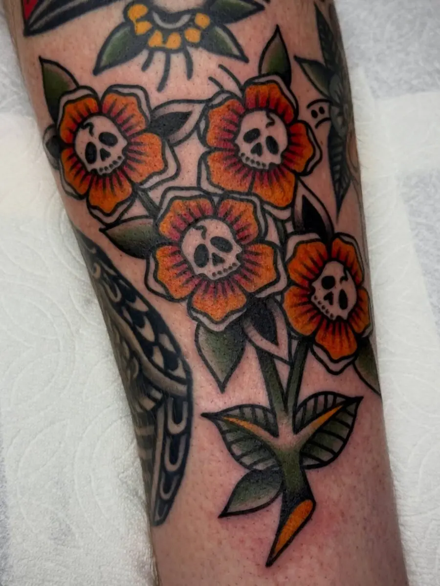 Vibrant Floral Skulls in Americana Style