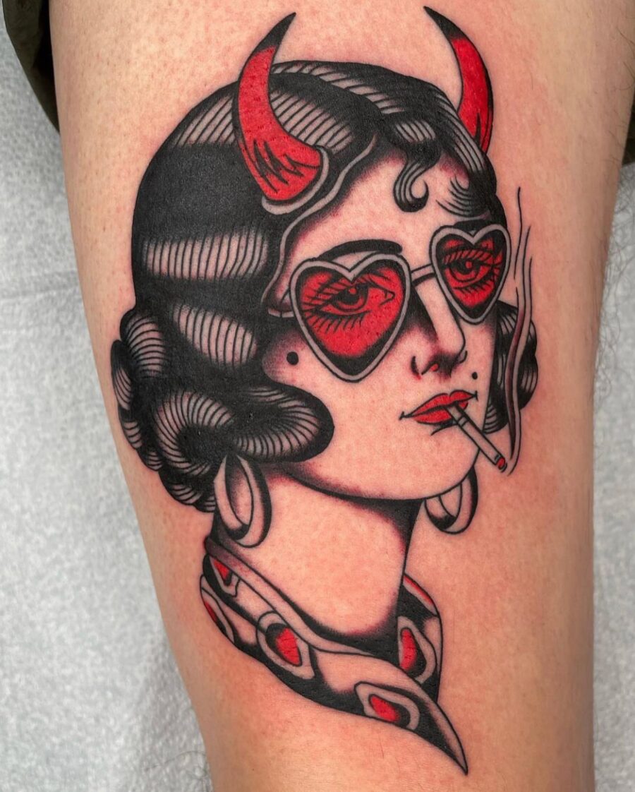 Bold Americana tattoo showcasing a stylish figure