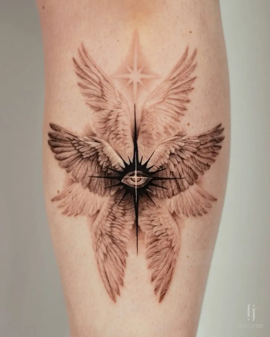 Ethereal winged design with a central eye