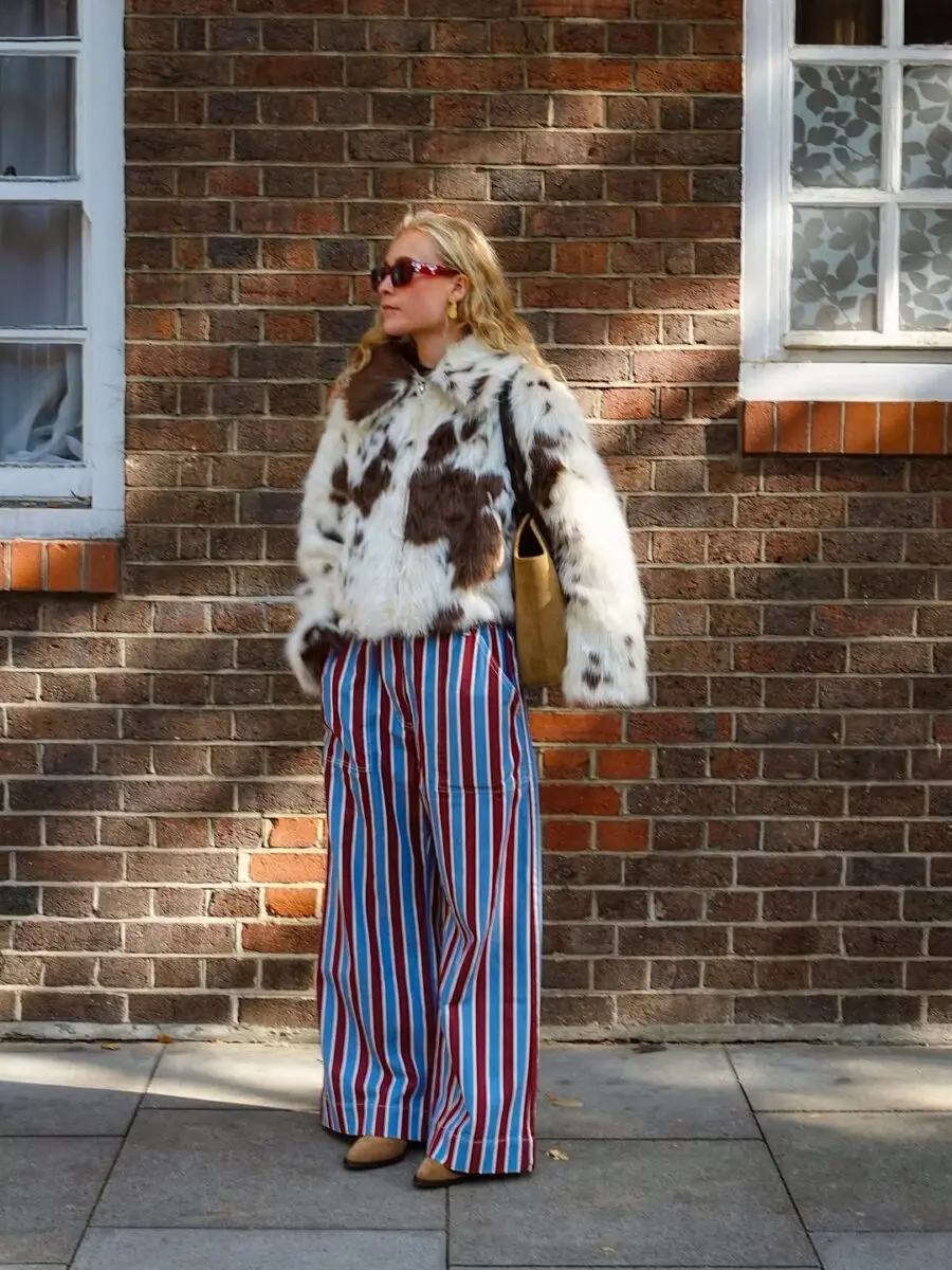 Chic animal print and bold stripes ensemble